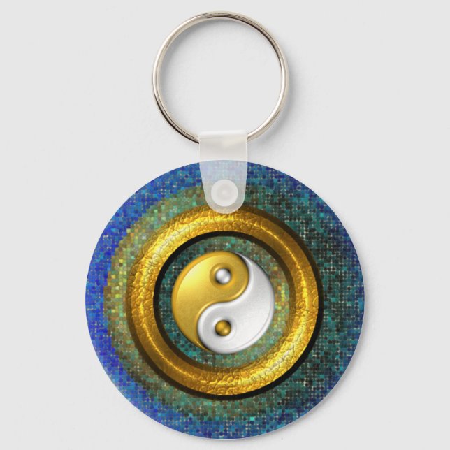 Yin-Yang Keychain, Golden Ring and Blue mosaic Key Ring (Front)