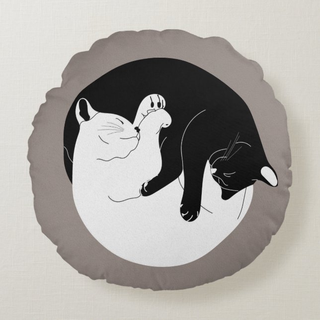 Yin Yang Kitties Round Cushion (Front)