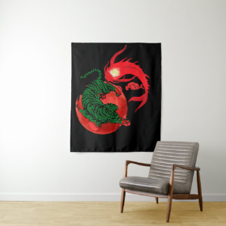 yin yang koi fish Japanese art style balance ukiyo Tapestry