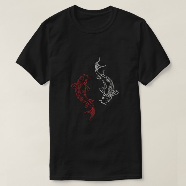 Yin Yang Koi Fish Outline T-Shirt - Red & White Ar (Design Front)
