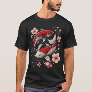 Yin Yang Koi Fish Sakura Japanese Floral T-Shirt
