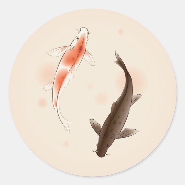 Yin Yang Koi fishes in oriental style painting Classic Round Sticker (Front)