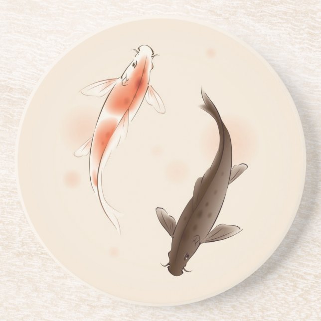 Yin Yang Koi fishes in oriental style painting Coaster (Front)