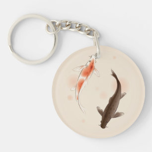 Yin Yang Koi fishes in oriental style painting Key Ring