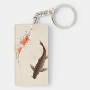 Yin Yang Koi fishes in oriental style painting Key Ring