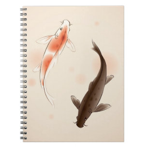 Yin Yang Koi fishes in oriental style painting Spiral Notebook