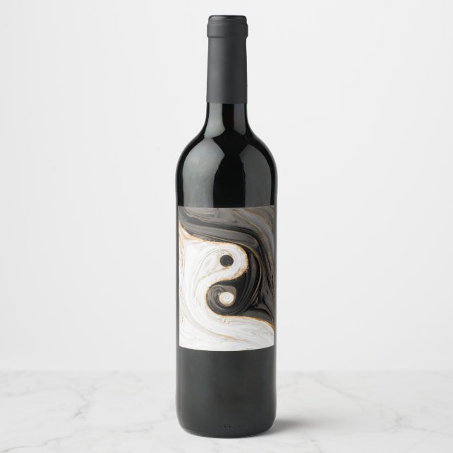 Yin Yang Liquid Marble Wine Label (Front)