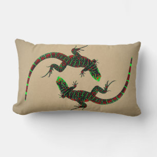 Yin Yang Lizards Ceramic Tile Brown Lumbar Cushion