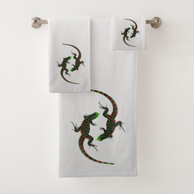 Yin Yang Lizards Silver Bath Towel Set (Insitu)