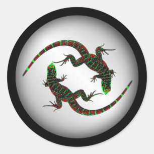 Yin Yang Lizards Silver Classic Round Sticker