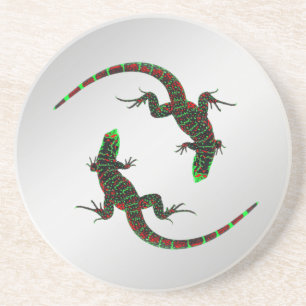 Yin Yang Lizards Silver Coaster