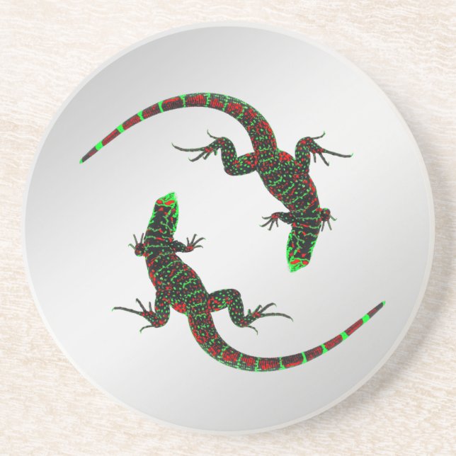 Yin Yang Lizards Silver Coaster (Front)