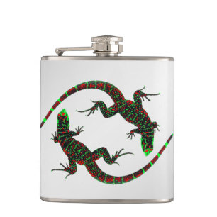 Yin Yang Lizards Silver Hip Flask