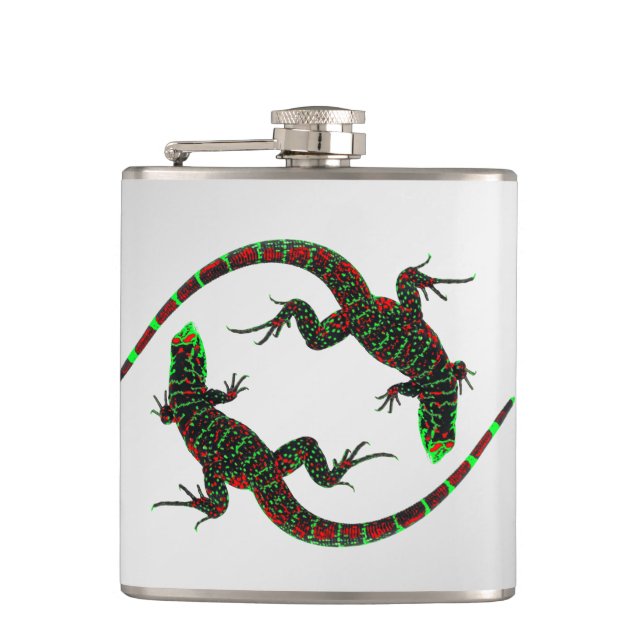 Yin Yang Lizards Silver Hip Flask (Front)