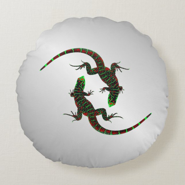 Yin Yang Lizards Silver Round Cushion (Front)