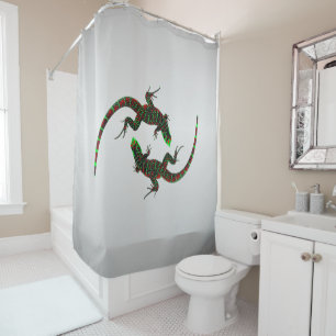 Yin Yang Lizards Silver Shower Curtain
