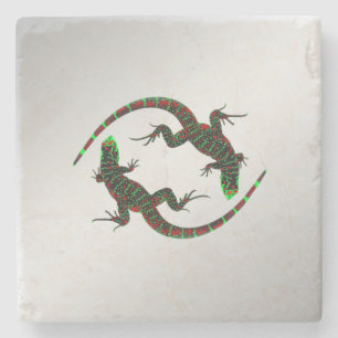 Yin Yang Lizards Silver Stone Coaster