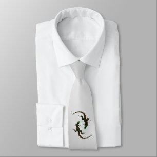 Yin Yang Lizards Silver Tie