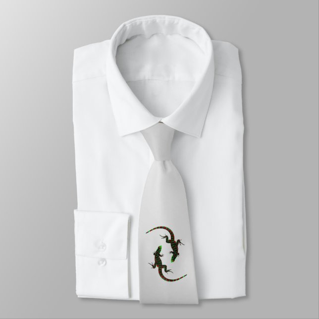 Yin Yang Lizards Silver Tie (Tied)