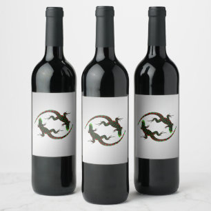 Yin Yang Lizards Silver Wine Label