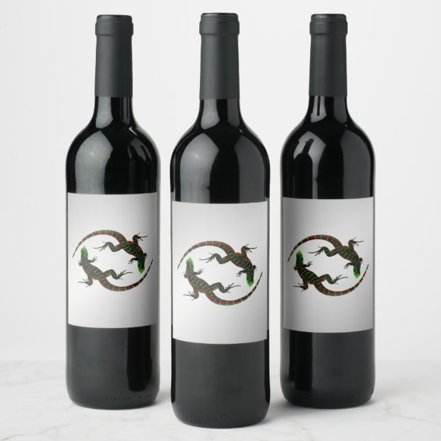 Yin Yang Lizards Silver Wine Label (Bottles)