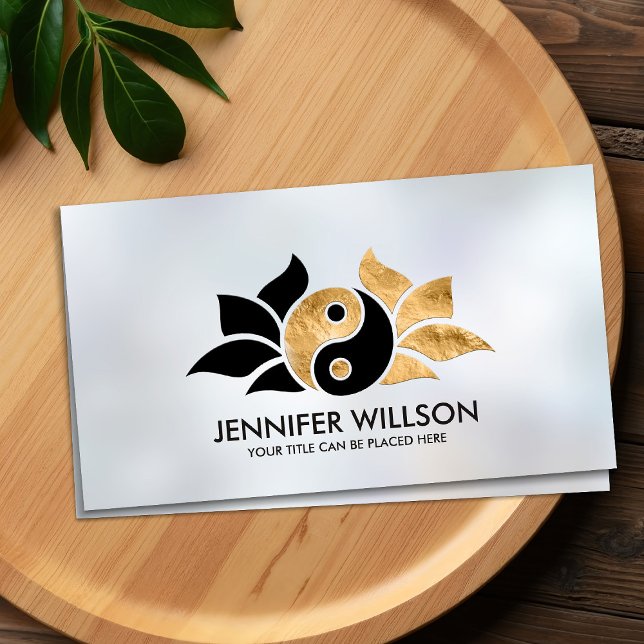 Yin Yang Lotus flower - black and gold Business Card (Creator Uploaded)