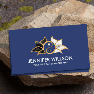Yin Yang Lotus flower Black white marble and gold Business Card
