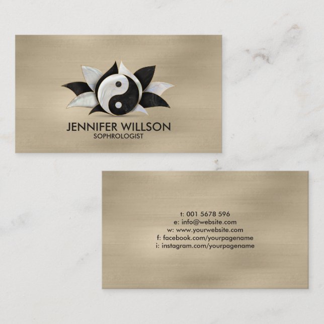 Yin Yang Lotus flower - pearl and black marble Business Card (Front/Back)