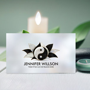 Yin Yang Lotus flower - pearl and black marble Business Card