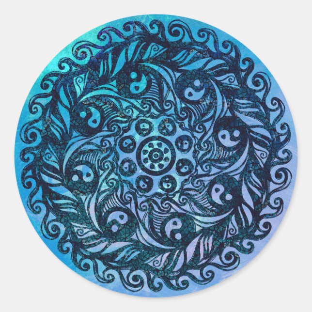 Yin Yang Mandala Nature Floral Flower Mandalas     Classic Round Sticker (Front)