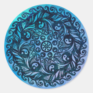 Yin Yang Mandala Nature Floral Flower Mandalas Classic Round Sticker