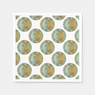 Yin Yang Medallion Gold Turquoise Napkin
