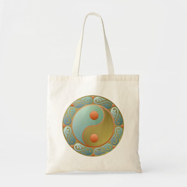 Yin Yang Medallion Gold Turquoise Tote Bag (Front)