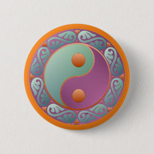 Yin Yang Medallion Violet Turquoise 6 Cm Round Badge