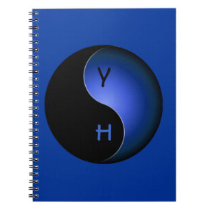 yin yang monogram - blue spiral notebook