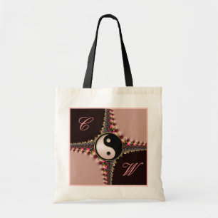 Yin Yang Monogram Pink+Black Fractal Lace Bag