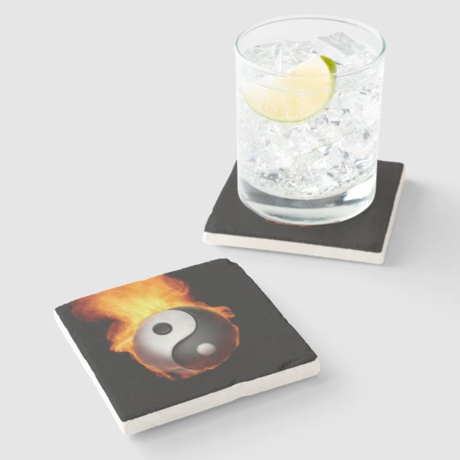 Yin Yang on Fire Stone Coaster (Side)