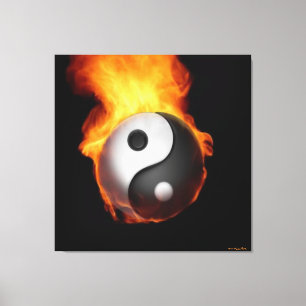 Yin Yang on Fire Stretched Canvas Print
