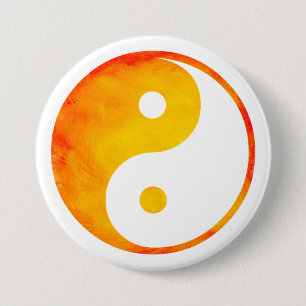 Yin Yang Orange and Yellow Watercolor Chinese 7.5 Cm Round Badge