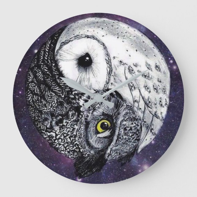 Yin Yang Owls Large Clock (Front)