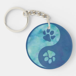 Yin Yang Paw Blue Keychain