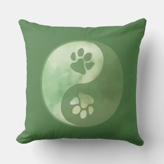 Yin Yang Paw Green Cushion (Front)