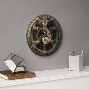 Yin Yang Peace Sign  Large Clock
