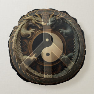 Yin Yang Peace Sign Round Cushion