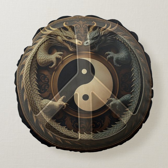 Yin Yang Peace Sign  Round Cushion (Front)
