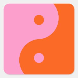 Yin Yang Pink And Orange Square Sticker