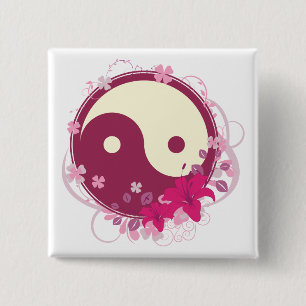 Yin Yang Pink Floral 15 Cm Square Badge