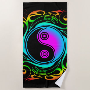 Yin Yang Psychedelic Rainbow Tattoo Beach Towel