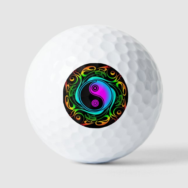 Yin Yang Psychedelic Rainbow Tattoo Golf Balls (Front)