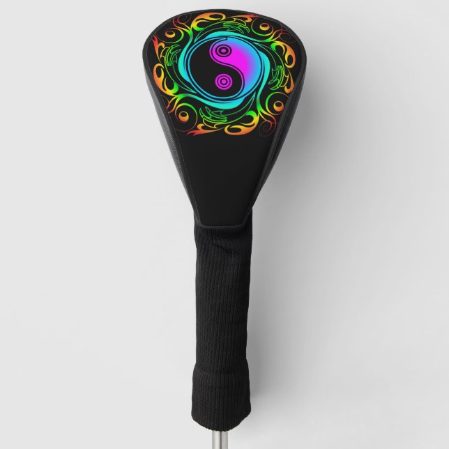 Yin Yang Psychedelic Rainbow Tattoo Golf Head Cover (Front)